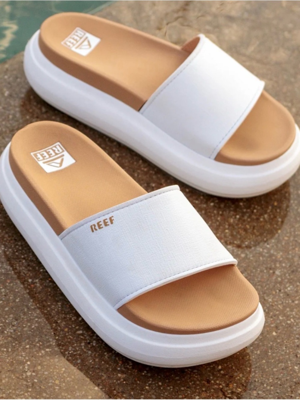 Reef Cushion Bondi Bay white platform slides size 6 EC
